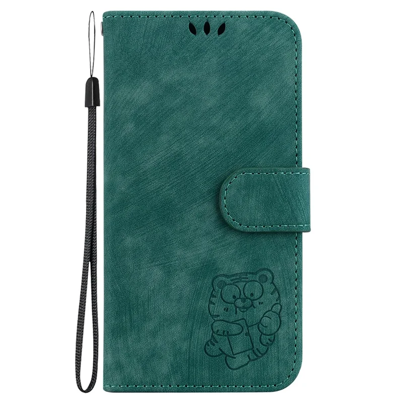 Étui portefeuille pour Xiaomi Redmi Note 15 5G (Chine) avec motif tigre en cuir et protection antichoc avec dragonne - Vert