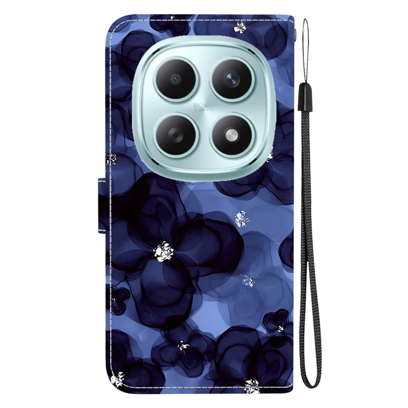 Capa de Couro com Impressão de Padrão e Suporte para Xiaomi Redmi Note 15 5G (China) - Flor Azul Tinta