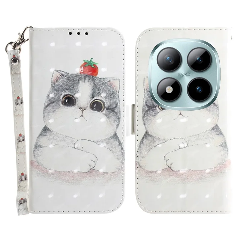 Voor Xiaomi Redmi Note 15 Pro 5G hoesje met patroonprint Lederen portemonnee telefoonhoes met polsbandje - Schattige kat
