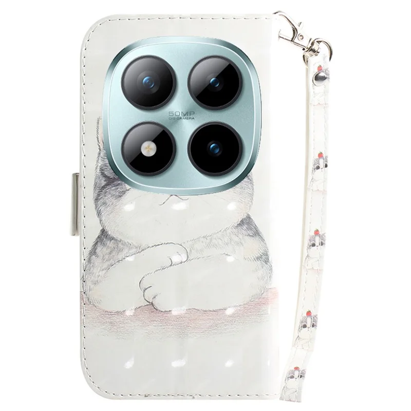 Voor Xiaomi Redmi Note 15 Pro 5G hoesje met patroonprint Lederen portemonnee telefoonhoes met polsbandje - Schattige kat