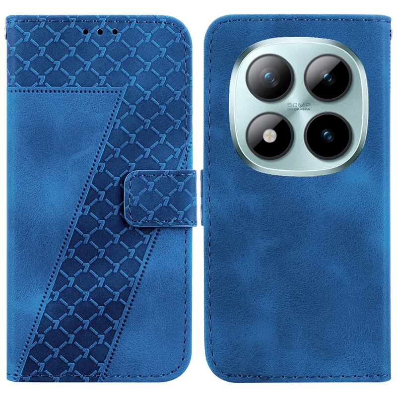 Xiaomi Redmi Note 15 Pro 5G Custodia da Supporto Motivo a 7 Forme Stampa in Pelle Custodia per Telefono con Cinturino - Blu Scuro