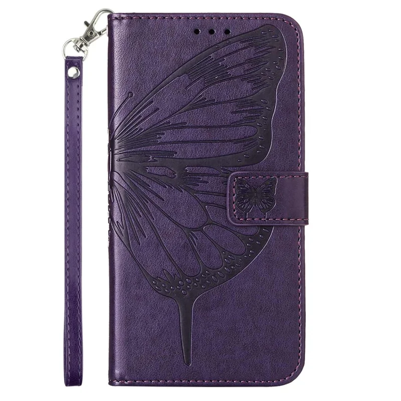 For Xiaomi 13 Lite / Civi 2 5G Wallet Case with Wrist Strap Butterfly Imprint Leather Phone Cover - Dark Purple