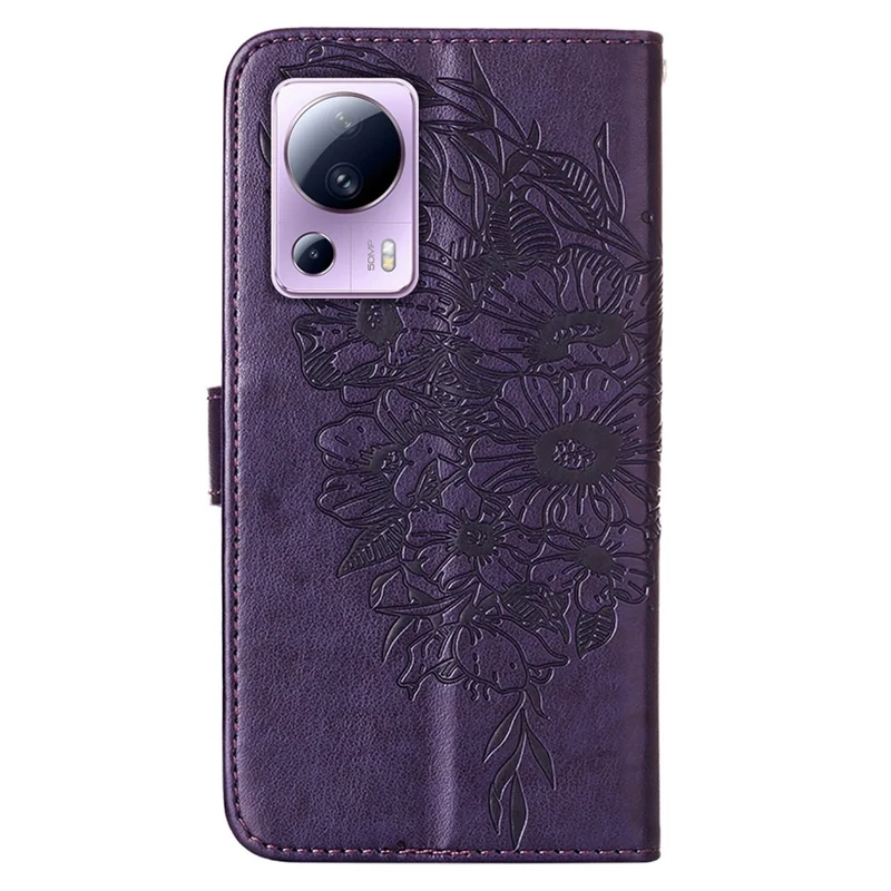 For Xiaomi 13 Lite / Civi 2 5G Wallet Case with Wrist Strap Butterfly Imprint Leather Phone Cover - Dark Purple