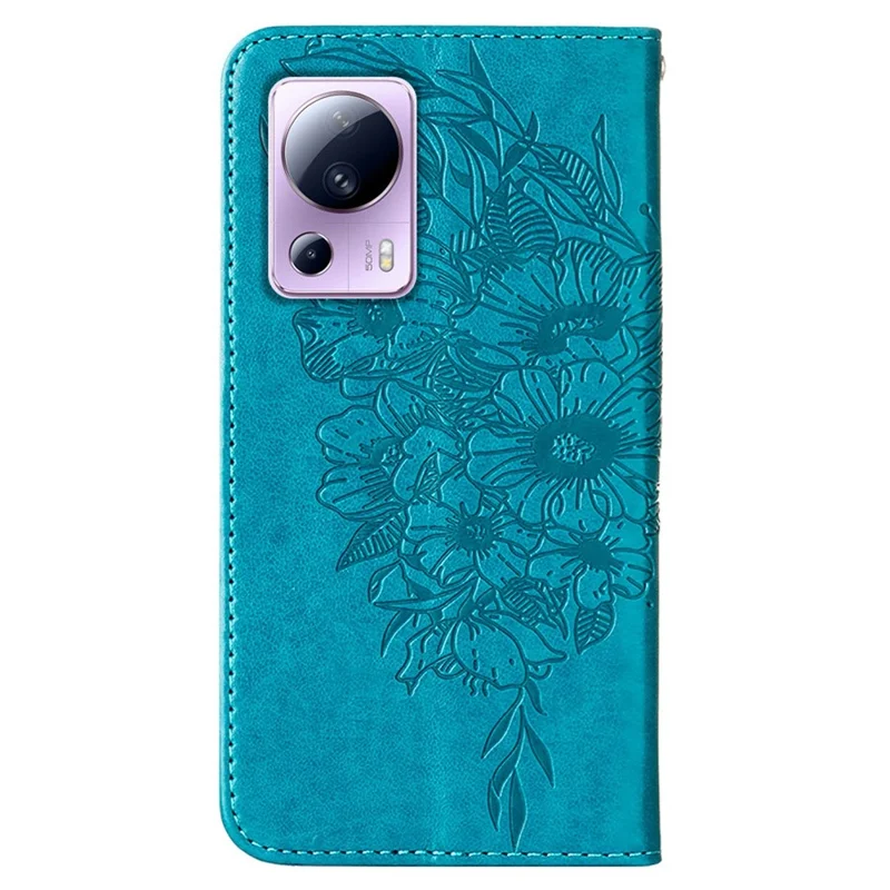 YB Imprimindo a Capa de Telefonia de Couro da Série 4 Para Xiaomi Civi 2 5G, Butterfly Flor Impresso Anti-arranhão Tampa do Suporte - Azul