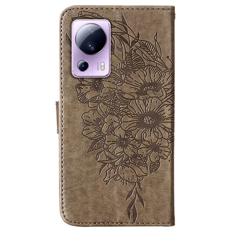 YB Imprimindo a Capa de Telefonia de Couro da Série 4 Para Xiaomi Civi 2 5G, Butterfly Flor Impresso Anti-arranhão Tampa do Suporte - Cinza