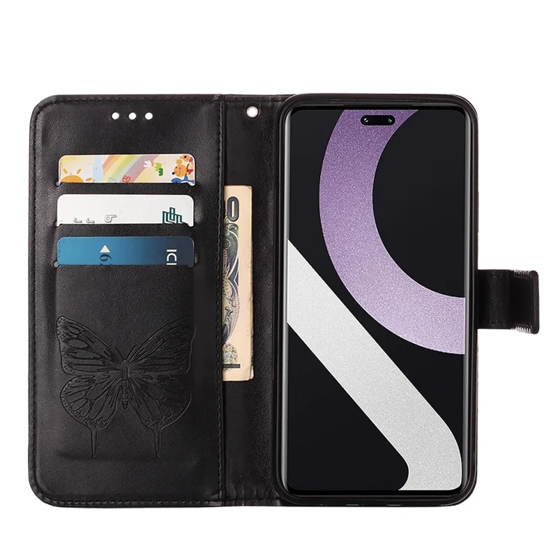 For Xiaomi 13 Lite / Civi 2 5G Wallet Case with Wrist Strap Butterfly Imprint Leather Phone Cover - Black