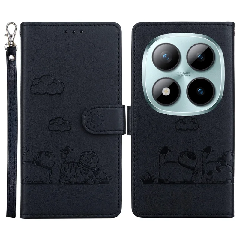 For Xiaomi Poco M8 Pro 5G / Redmi Note 15 Pro+ 5G (Global) Case RFID Blocking Kitten Pattern TPU + PU Leather Phone Cover with Wrist Strap - Black
