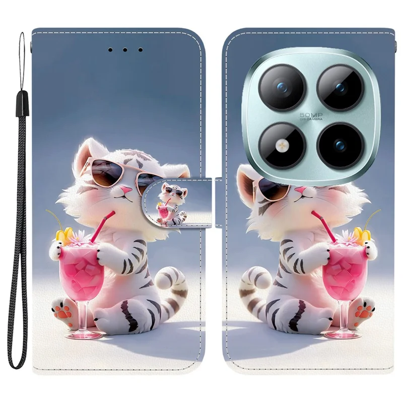 Voor Xiaomi Redmi Note 15 Pro+ 5G hoesje met patroonprint Lederen flip portemonnee telefoonhoes met koord - Cartoon Tijger