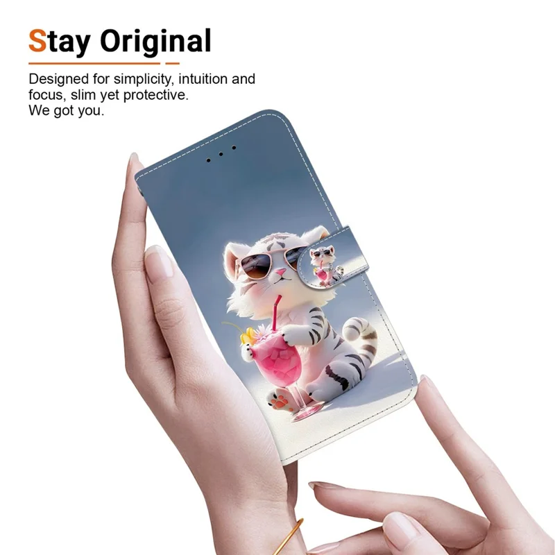 Voor Xiaomi Redmi Note 15 Pro+ 5G hoesje met patroonprint Lederen flip portemonnee telefoonhoes met koord - Cartoon Tijger