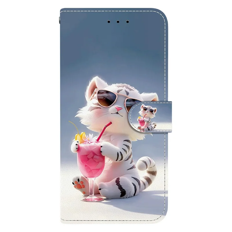 Voor Xiaomi Redmi Note 15 Pro+ 5G hoesje met patroonprint Lederen flip portemonnee telefoonhoes met koord - Cartoon Tijger