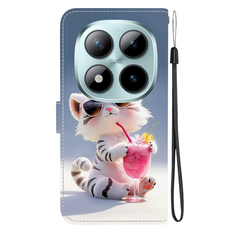 Voor Xiaomi Redmi Note 15 Pro+ 5G hoesje met patroonprint Lederen flip portemonnee telefoonhoes met koord - Cartoon Tijger
