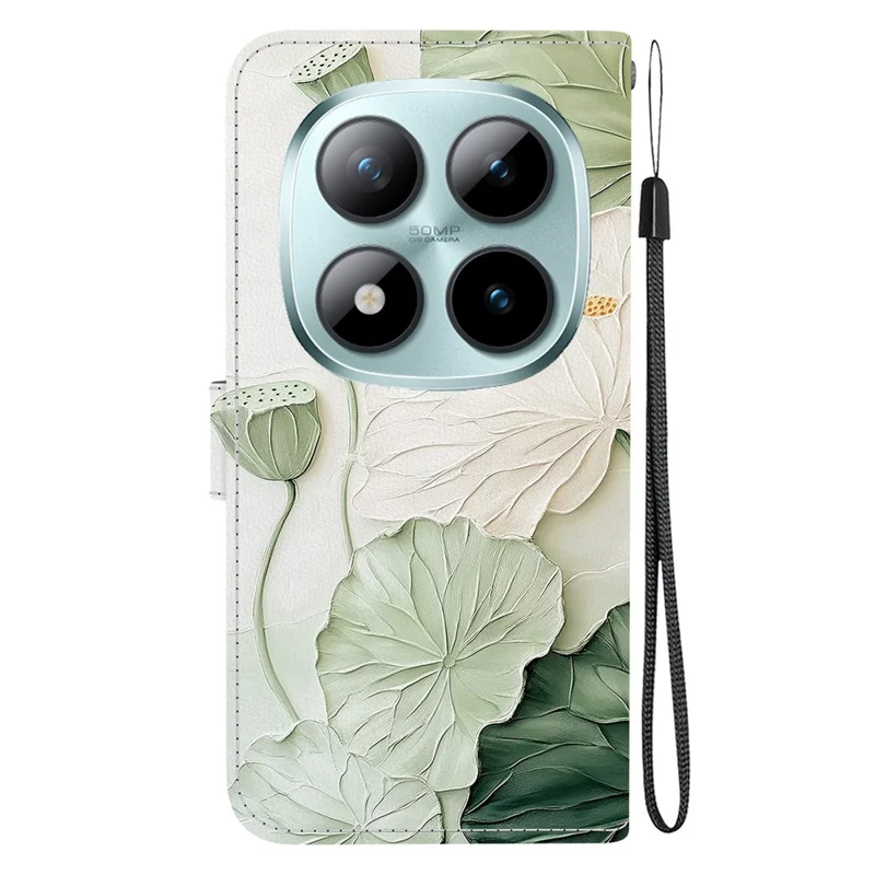 For Xiaomi Poco M8 Pro 5G / Redmi Note 15 Pro+ 5G (Global) Wallet Case Pattern Printing Leather Stand Phone Cover with Strap - Lotus