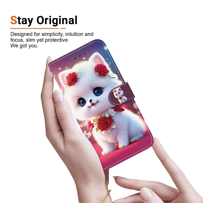 For Samsung Galaxy S26 Leather Case Stand Wallet Pattern Printing Phone Cover with Wrist Strap - Rose Cat