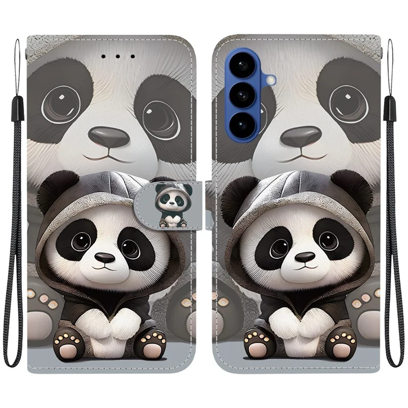 For Samsung Galaxy S26 Wallet Case Pattern Printing Leather Stand Phone Cover with Strap - Panda