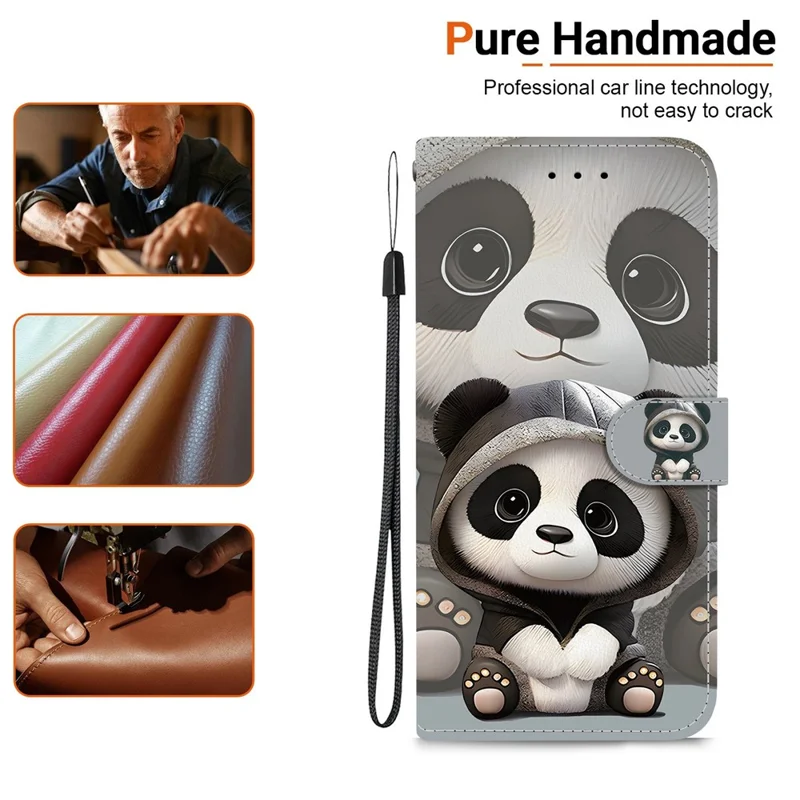 For Samsung Galaxy S26 Wallet Case Pattern Printing Leather Stand Phone Cover with Strap - Panda