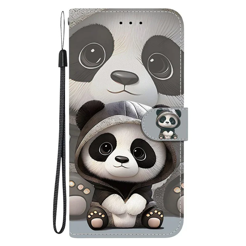 For Samsung Galaxy S26 Wallet Case Pattern Printing Leather Stand Phone Cover with Strap - Panda