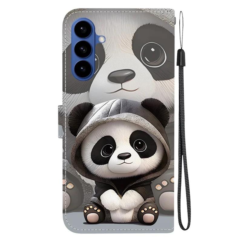 For Samsung Galaxy S26 Wallet Case Pattern Printing Leather Stand Phone Cover with Strap - Panda