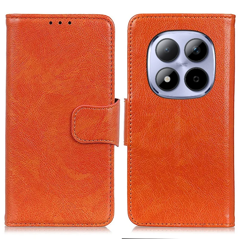 Capa Xiaomi Redmi Note 15 Pro 5G - Textura Nappa, Couro Dividido, Carteira de Telefone - Laranja