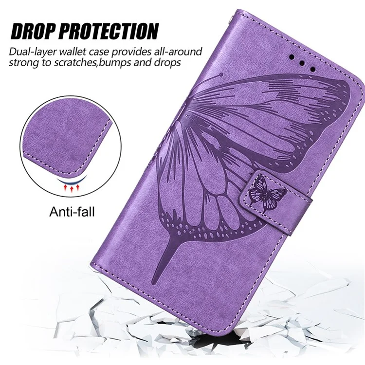 YB Imprinting Series-4 Per Motorola Moto E22 4G / Moto E22i 4G Custodia in Pelle PU Farfalla Fiore Impresso Anti-Graffio Portafoglio Custodia per Telefono con Supporto / Cinturino per Mano - Verde