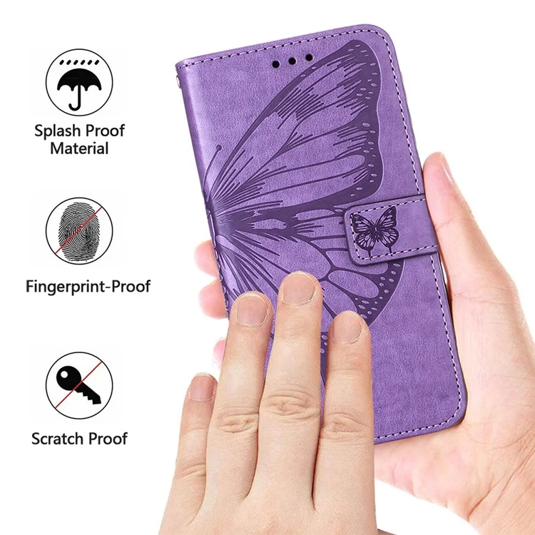 YB Imprinting Series-4 Per Motorola Moto E22 4G / Moto E22i 4G Custodia in Pelle PU Farfalla Fiore Impresso Anti-Graffio Portafoglio Custodia per Telefono con Supporto / Cinturino per Mano - Verde
