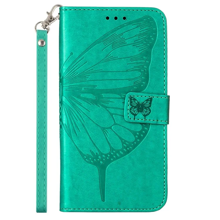 YB Imprinting Series-4 Per Motorola Moto E22 4G / Moto E22i 4G Custodia in Pelle PU Farfalla Fiore Impresso Anti-Graffio Portafoglio Custodia per Telefono con Supporto / Cinturino per Mano - Verde