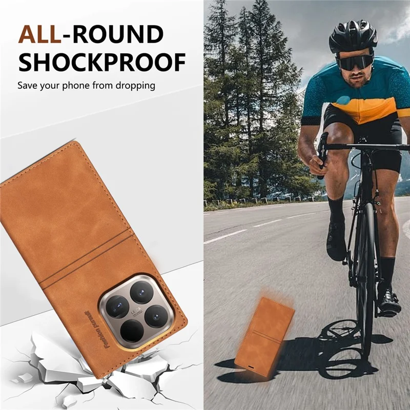 For Xiaomi 15T Wallet Case Magnetic Closing Leather Phone Cover - Brown