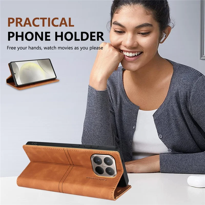 Xiaomi 15T Pro Magnetische Schließung Leder Handyhülle - Braun