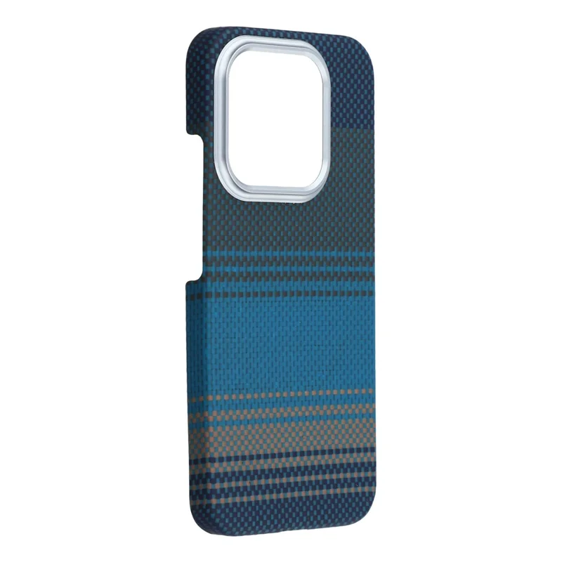 For Xiaomi 17 Case Gradient Aramid Fiber Magnetic Phone Cover with Metal Lens Frame - Blue Floating Weave