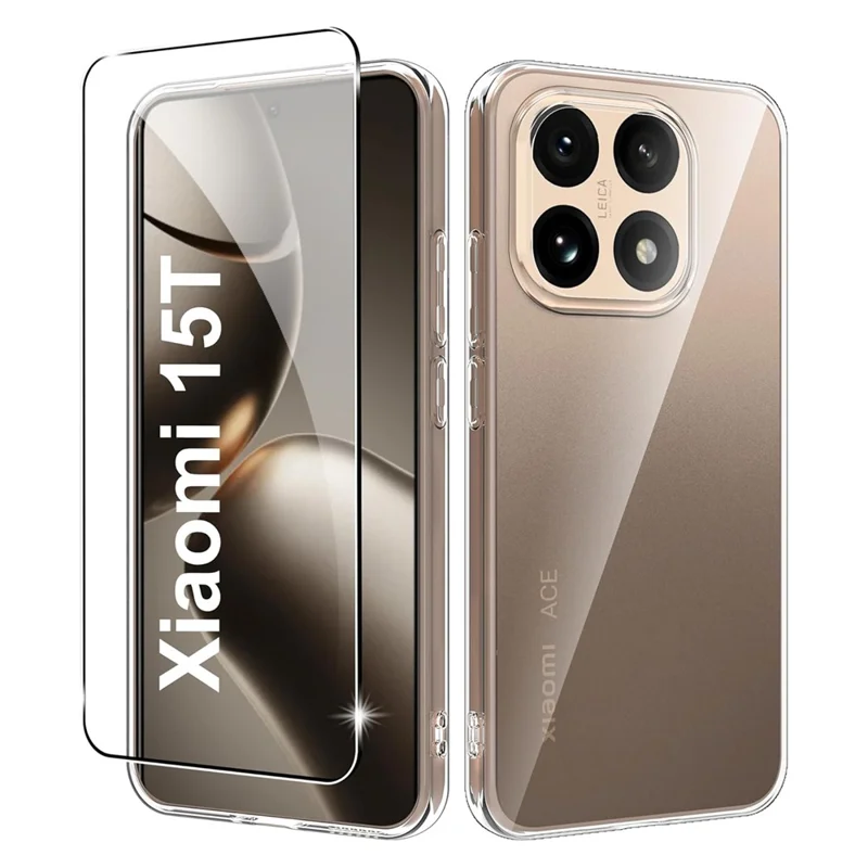 For Xiaomi 15T Clear TPU Anti-Scratch Phone Case + 2.5D Arc Edge Screen Protector