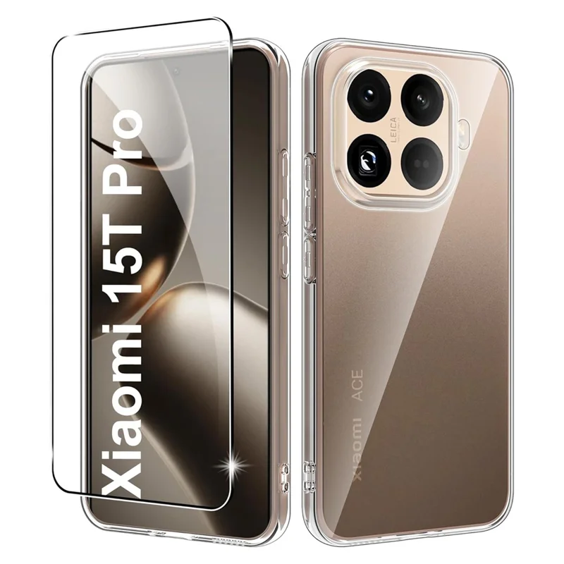 For Xiaomi 15T Pro Clear TPU Anti-Scratch Phone Case + 2.5D Arc Edge Screen Protector