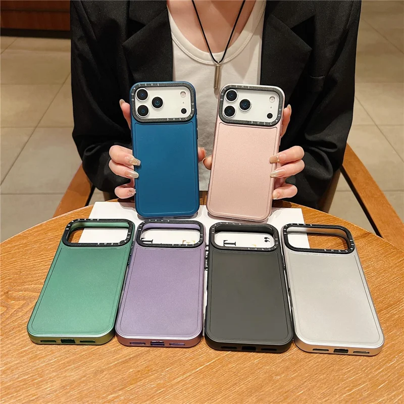 For iPhone 17 Pro Case Black Lens Frame Metal Paint Finish PC + TPU Phone Back Cover - Black