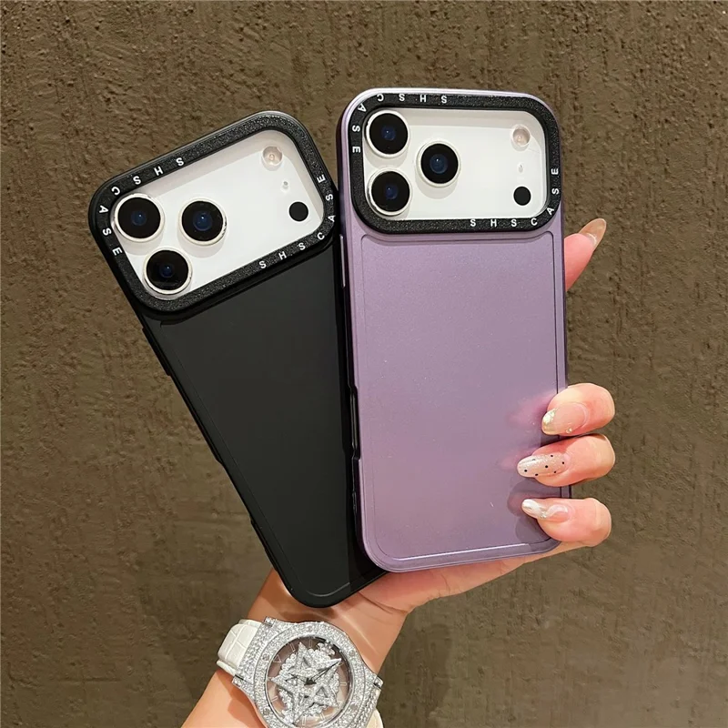 For iPhone 17 Pro Max Case Black Lens Frame Metal Paint Finish PC + TPU Phone Back Cover - Black