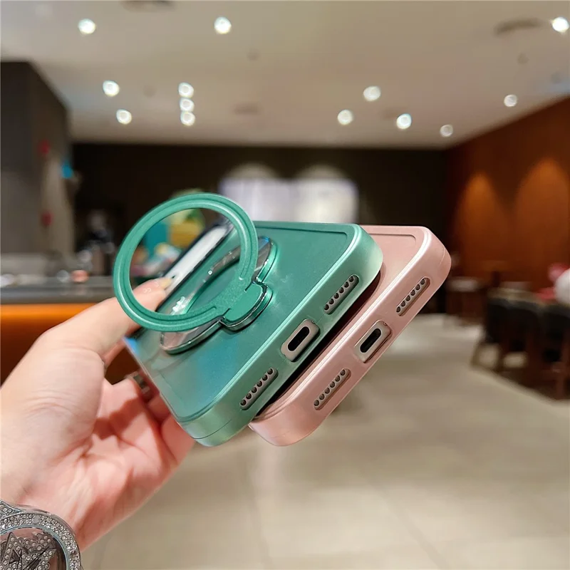 For iPhone 17 Pro Max Magnetic Case Kickstand Black Lens Frame Metal Paint Finish PC TPU Phone Back Cover - Rose Gold