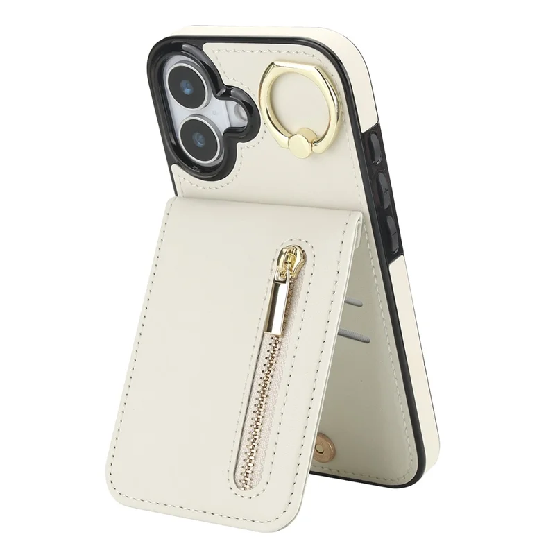 iPhone 17 Hülle Reißverschluss RFID-Blockierung Retro-Leder + TPU Handyhülle mit Ständer - Weiß