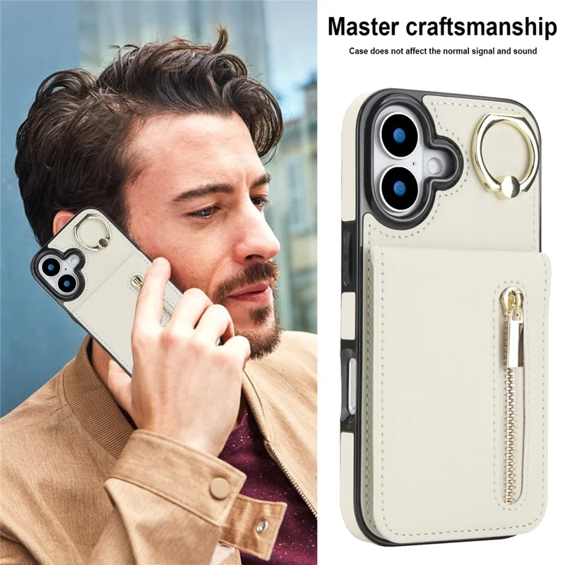 iPhone 17 Hülle Reißverschluss RFID-Blockierung Retro-Leder + TPU Handyhülle mit Ständer - Weiß