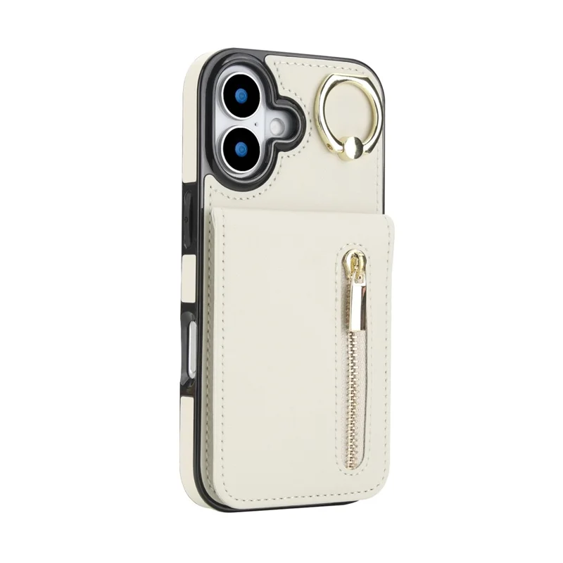 iPhone 17 Hülle Reißverschluss RFID-Blockierung Retro-Leder + TPU Handyhülle mit Ständer - Weiß