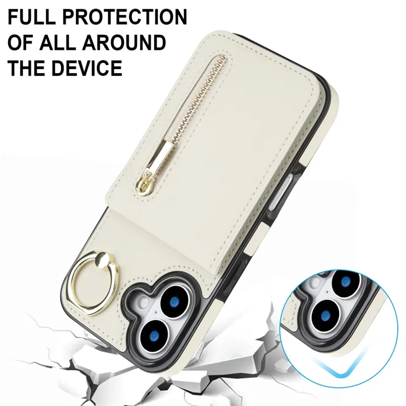 iPhone 17 Hülle Reißverschluss RFID-Blockierung Retro-Leder + TPU Handyhülle mit Ständer - Weiß