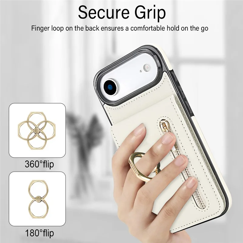 Per iPhone Air Case Cerniera RFID Blocking Retro Pelle + Custodia per Telefono TPU con Supporto - Bianco