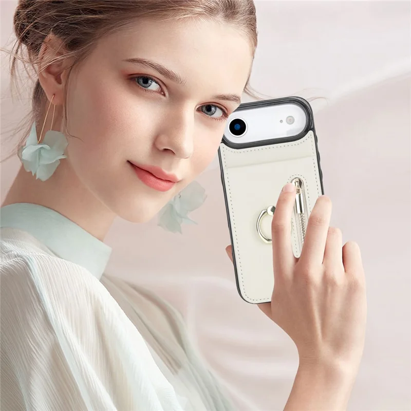 Per iPhone Air Case Cerniera RFID Blocking Retro Pelle + Custodia per Telefono TPU con Supporto - Bianco