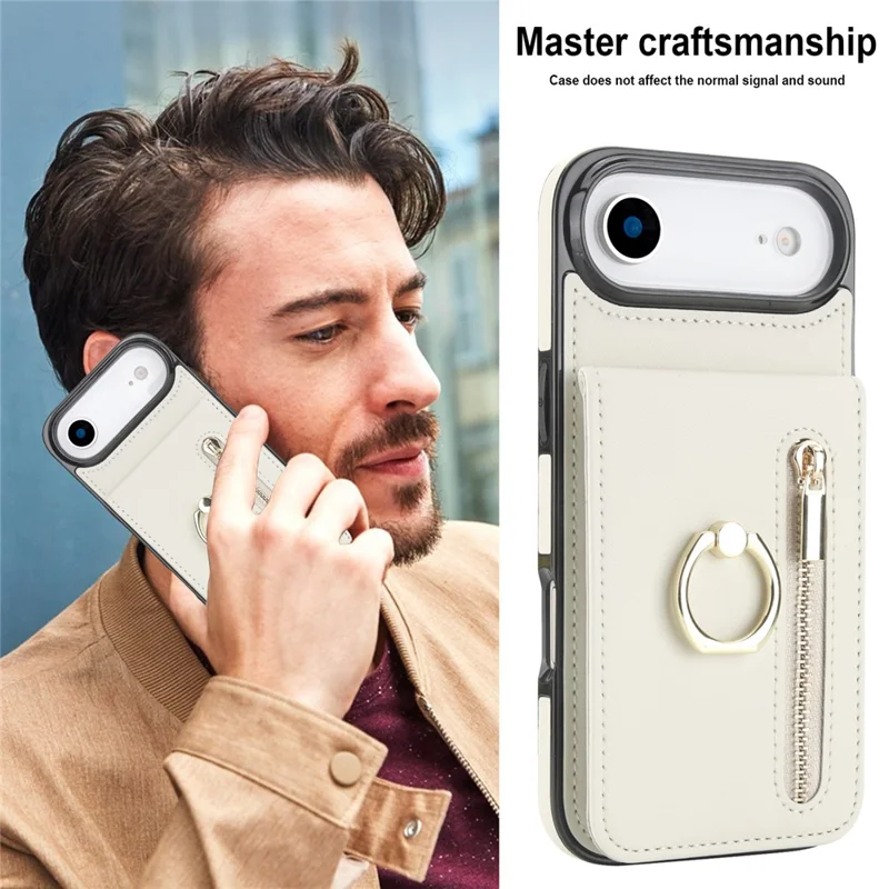 Per iPhone Air Case Cerniera RFID Blocking Retro Pelle + Custodia per Telefono TPU con Supporto - Bianco