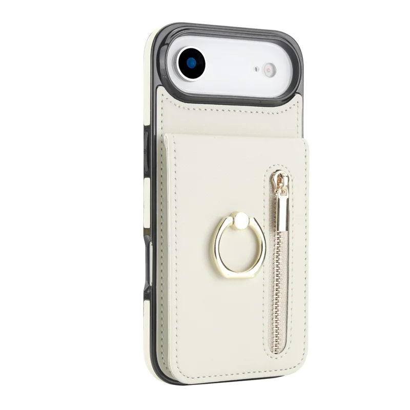 Per iPhone Air Case Cerniera RFID Blocking Retro Pelle + Custodia per Telefono TPU con Supporto - Bianco
