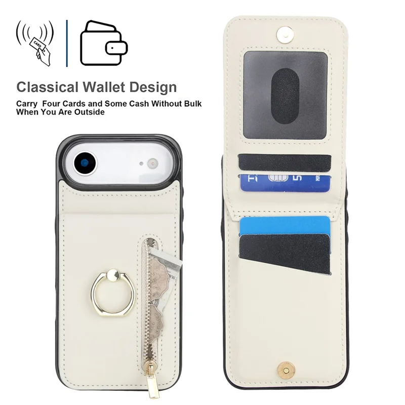 Per iPhone Air Case Cerniera RFID Blocking Retro Pelle + Custodia per Telefono TPU con Supporto - Bianco