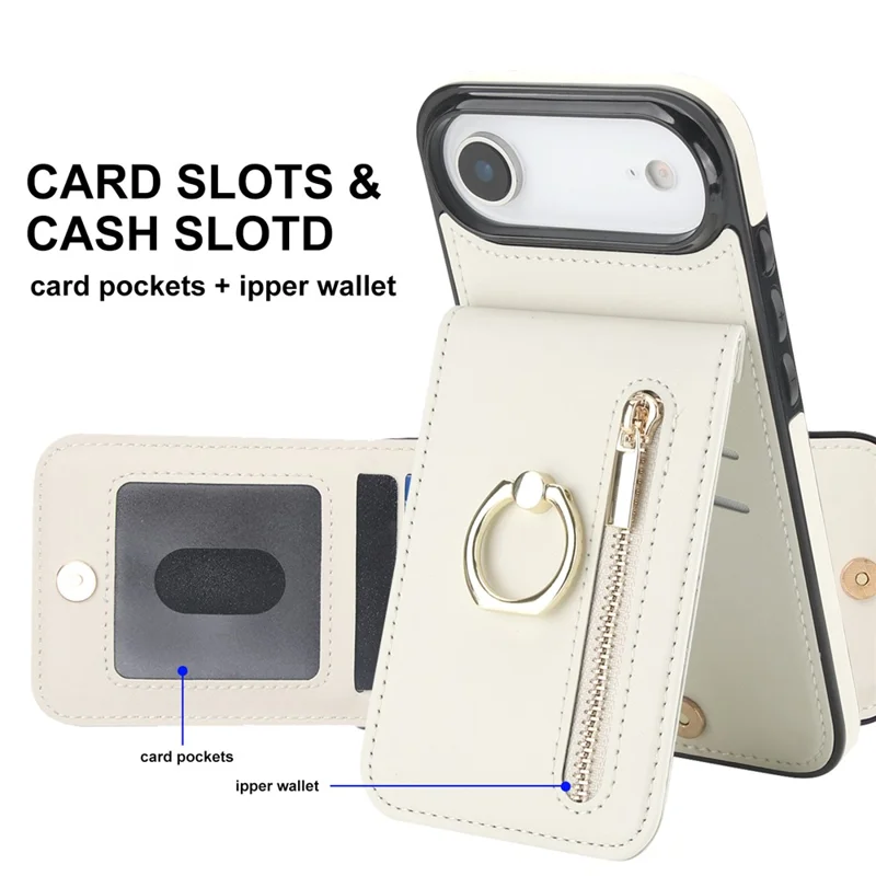 Per iPhone Air Case Cerniera RFID Blocking Retro Pelle + Custodia per Telefono TPU con Supporto - Bianco