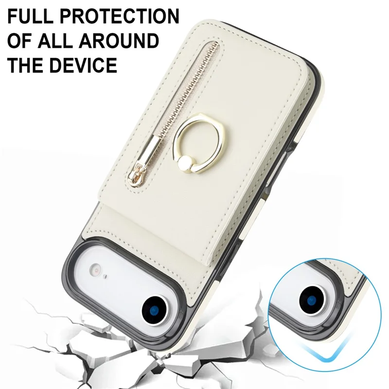 Per iPhone Air Case Cerniera RFID Blocking Retro Pelle + Custodia per Telefono TPU con Supporto - Bianco