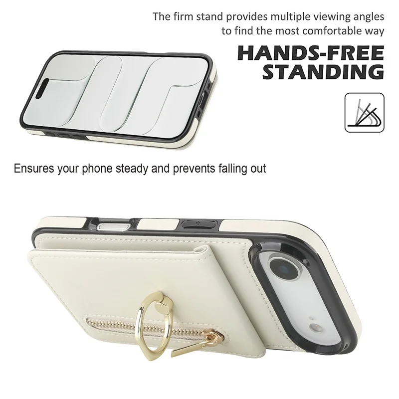 Per iPhone Air Case Cerniera RFID Blocking Retro Pelle + Custodia per Telefono TPU con Supporto - Bianco