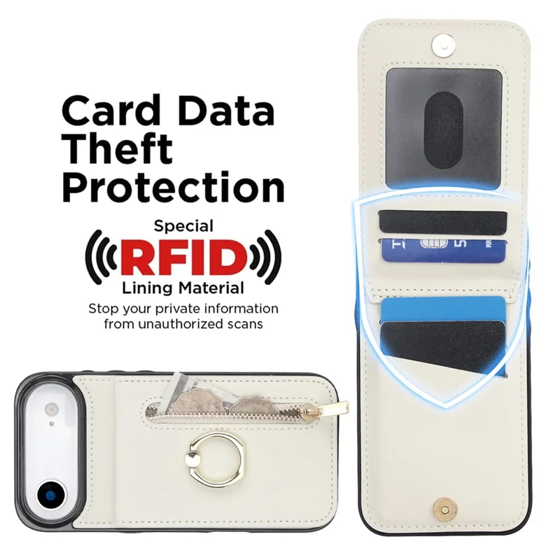 Per iPhone Air Case Cerniera RFID Blocking Retro Pelle + Custodia per Telefono TPU con Supporto - Bianco