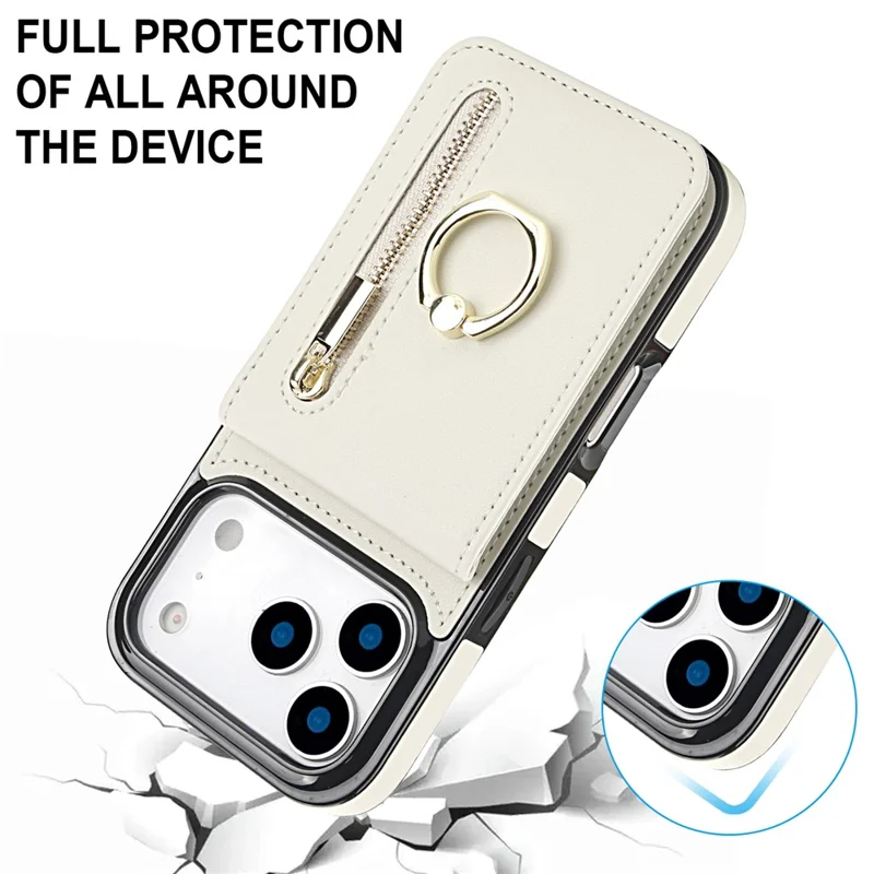 Custodia iPhone 17 Pro Cerniera RFID Blocking Pelle Vintage + Custodia Telefonica TPU con Supporto - Bianco