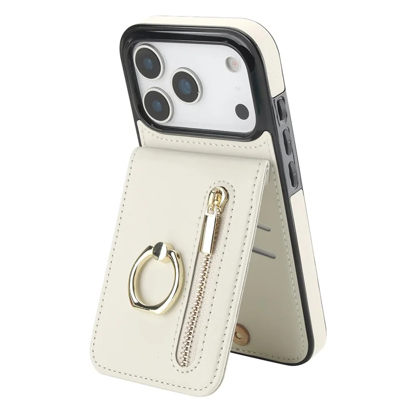 Custodia per iPhone 17 Pro Max Cerniera RFID Blocking Pelle Retrò + Custodia per Telefono TPU con Supporto - Bianco