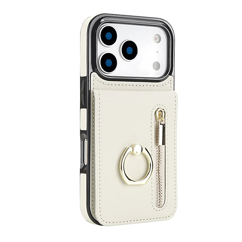 Custodia per iPhone 17 Pro Max Cerniera RFID Blocking Pelle Retrò + Custodia per Telefono TPU con Supporto - Bianco