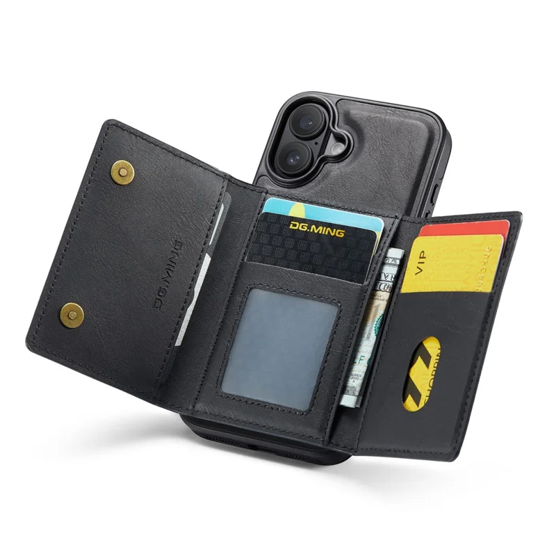 DG.MING M5 Serie für iPhone 17 Hülle Abnehmbare magnetische Lederhülle mit Kartenfächern - Schwarz